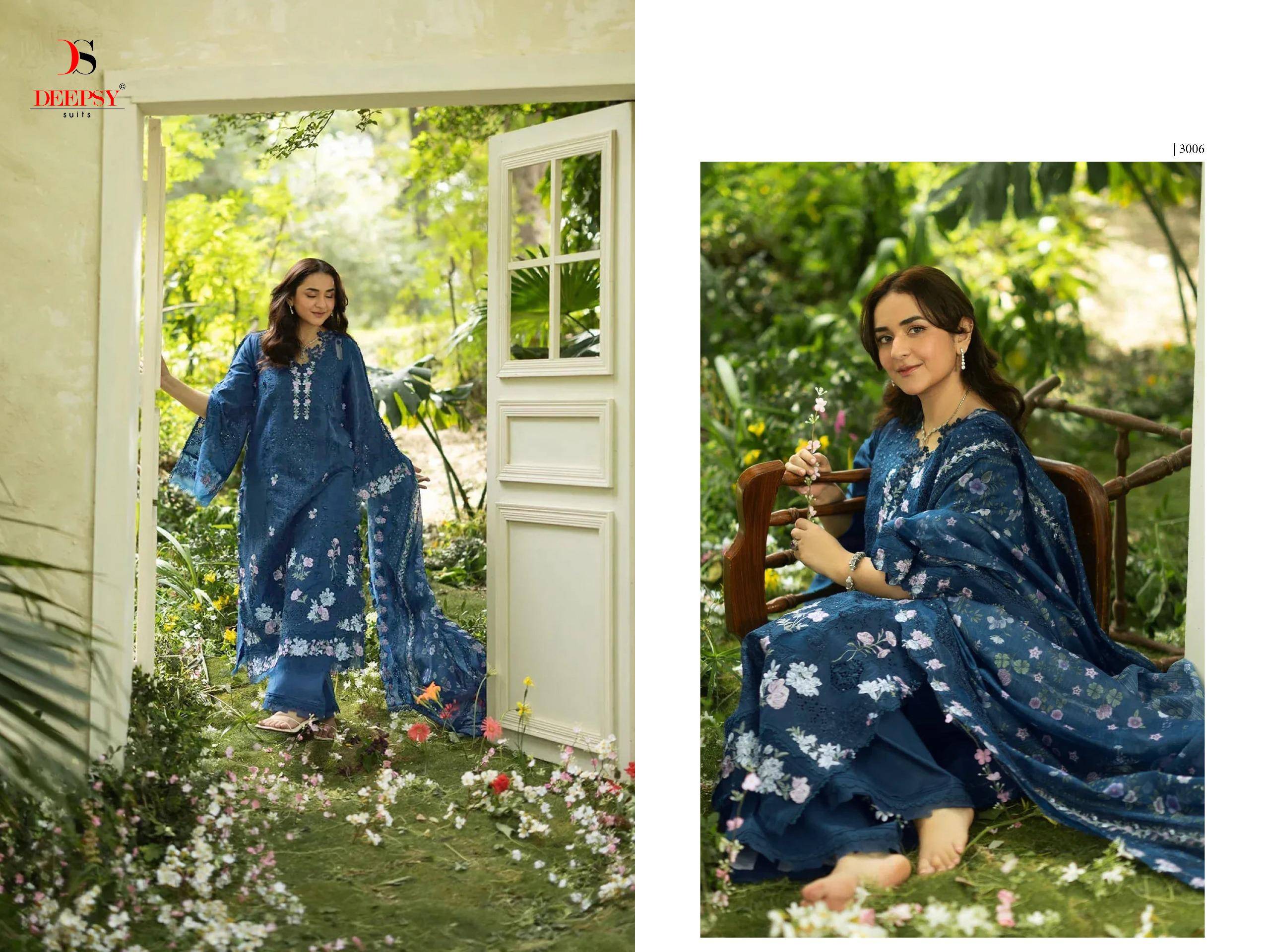 ELAF  Premium-7 Luxury Lawn by  DEEPSY SUITS  3001 to 3006 series Indian Pakistani ethnic wear Pure viscose At Wholesale Price